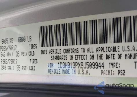 2009 Dodge Ram 1500 Slt/Sport/Trx из США, поврежденный, VIN 1D3HB13PX9J509944